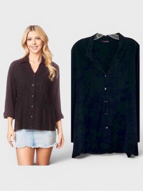715 Tianello Tencel Button Down Black Shirt
